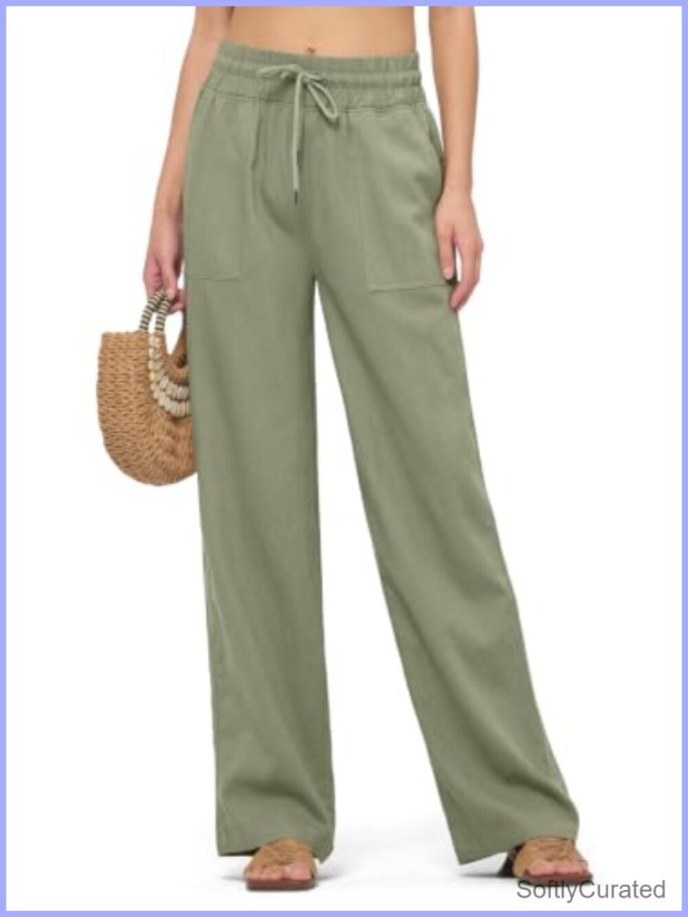 Linen Blend Wide Leg Palazzo Trousers Elastic Waist Yoga Travel Pants